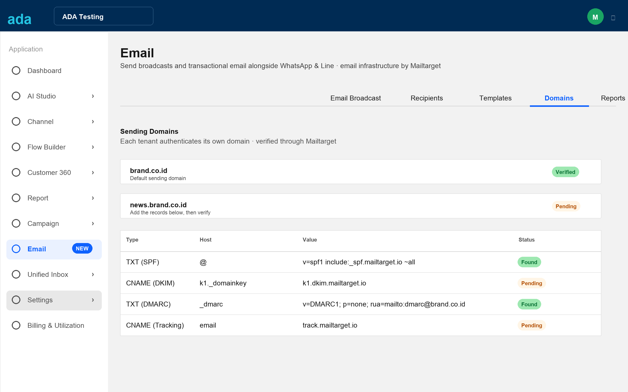 Domains tab